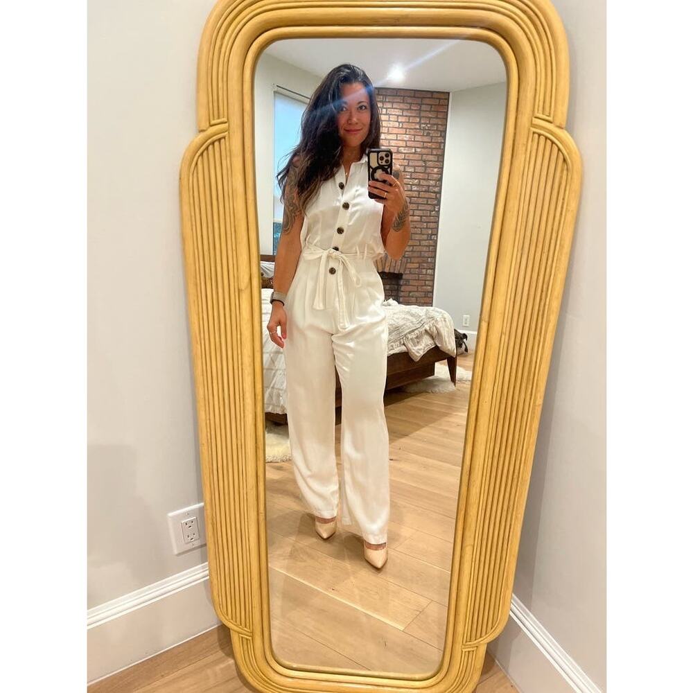 REISS Women's White Collared Front Button Belted Wide Leg Jumpsuit Size US 2 - Picture 11 of 14